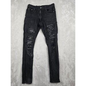 Amiri Jeans Mens 33x32 Black Distressed Stud Embellished Stretch Skinny *Read